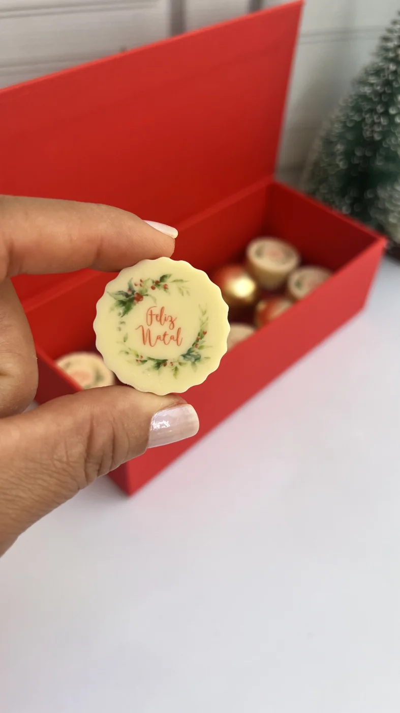 Bombom de Natal com Feliz Natal estampado em transfer